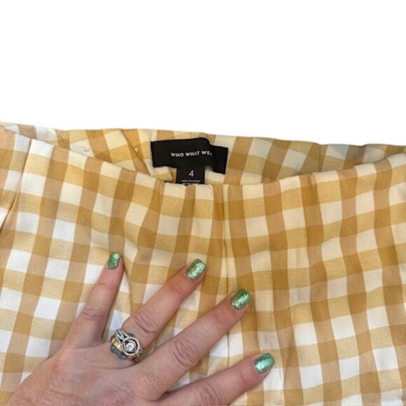 Who What Wear Womens Mustard & White Gingham Checkered Pants Size 4 - Picture 9 of 9